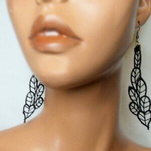 Black Leaf Dangle Earrings